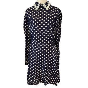 HVN Collared Mini Matilda Dress Long Sleeves in Navy Charm - Size 12 - NWT